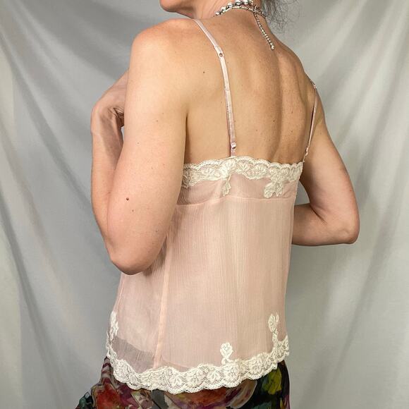 Gold Hawk silk chiffon lace camisole cami tank blouse top vintage Y2K fairy M - Picture 3 of 16